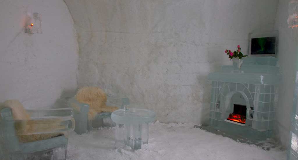 Huiskamer in het IJshotel Alta